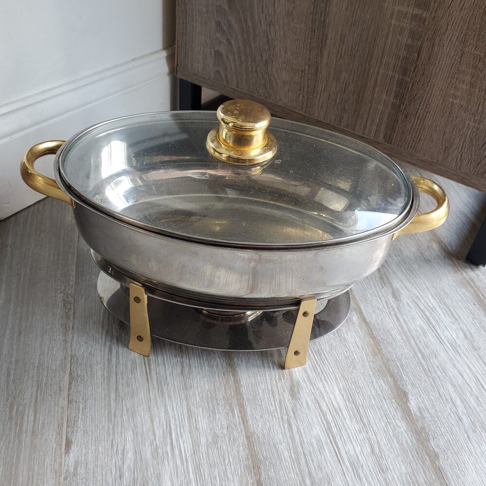 Command Performance Gold 18/10 Stainless Steel Pan w Lid and Chafing Dish 12"
